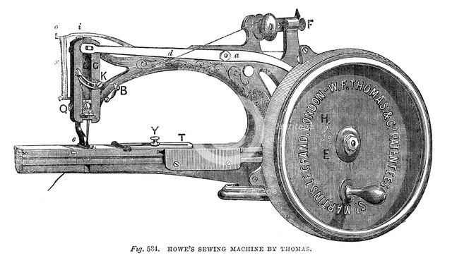 Howe's Sewing Machine, by Thomas, 1866. Artist: Unknown