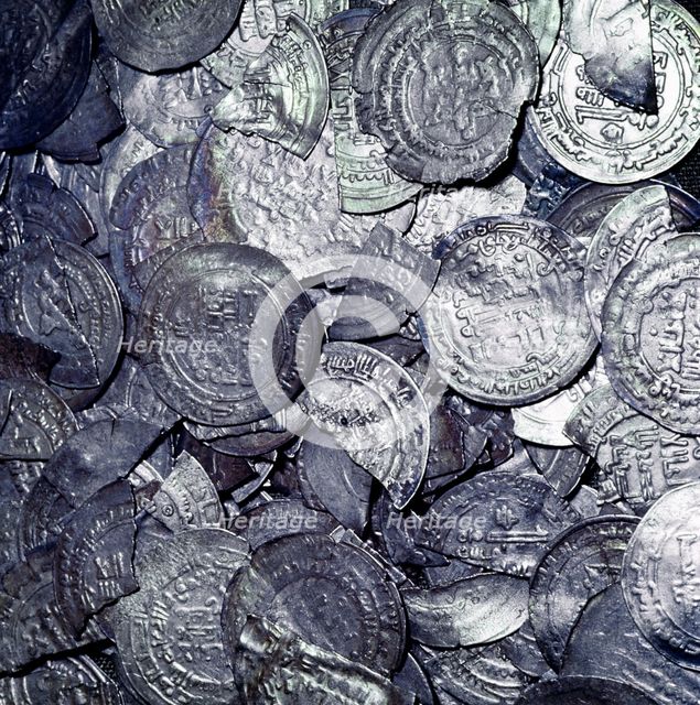 Hoard of silver & Arab coins from a Viking grave, Sweden, 10th century. Artist: Unknown