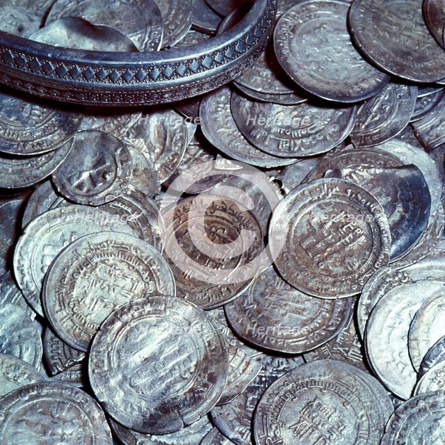 Hoard of silver & Arab coins from a Viking grave, Sweden, 10th century. Artist: Unknown