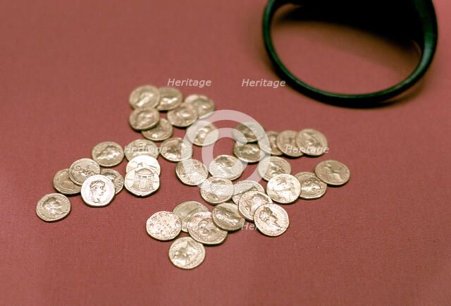 Hoard of Roman gold coins found in England. Artist: Unknown