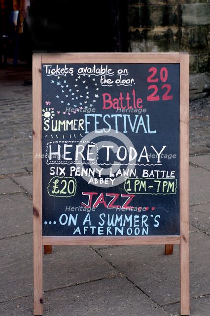 Hoarding, Battle Jazz Weekend, Battle, East Sussex, 24 July 2022. Creator: Brian O'Connor.