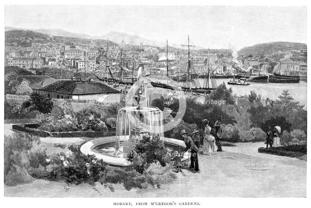 Hobart from McGregor's Gardens, Tasmania, Australia, 1886.Artist: Albert Henry Fullwood