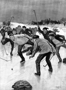 Hockey on the Ice in America: a shot for goal, 1898. Creator: H. Burgess