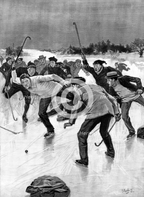 Hockey on the Ice in America: a shot for goal, 1898. Creator: H. Burgess.