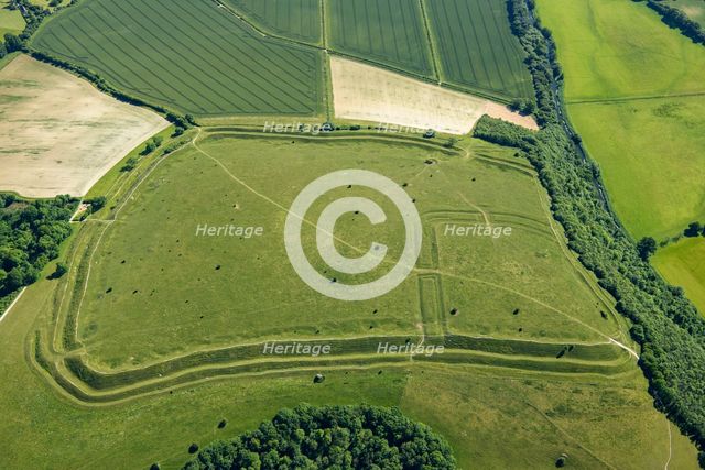 Hod Hill, an Iron Age multivallate hillfort earthwork, near Stourpaine, Dorset, 2022.  Creator: Damian Grady.