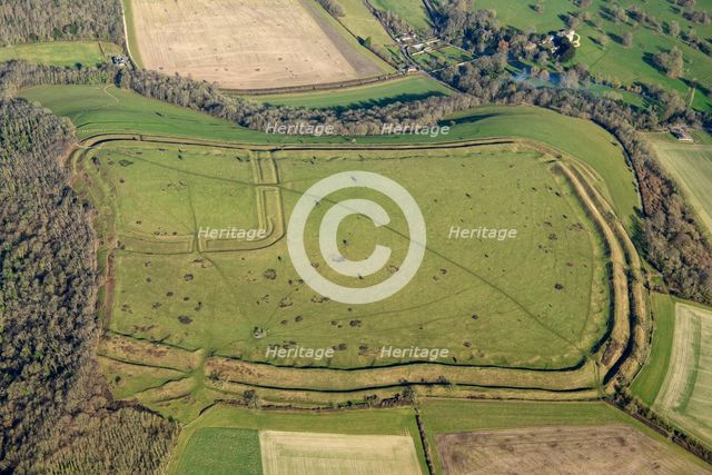Hod Hill, the earthwork remains of an Iron Age hillfort and a Roman fort, Dorset, 2025. Creator: Damian Grady.