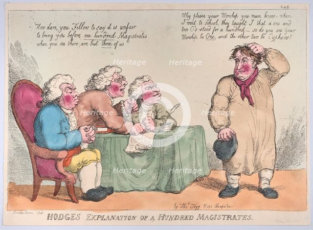 Hodge's Explanation of a Hundred Magistrates, March 1, 1815., March 1, 1815. Creator: Thomas Rowlandson.