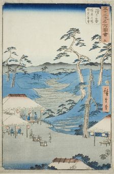 Hodogaya: Distant View of the Kamakura Mountains from the Rest House near the Boundary Tre..., 1855. Creator: Ando Hiroshige