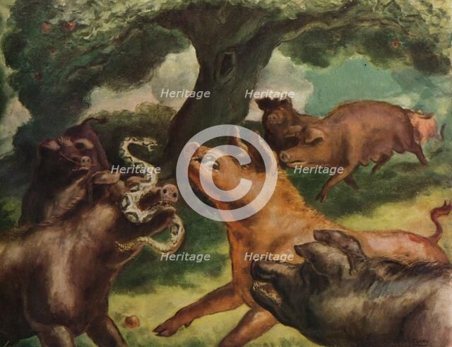 'Hogs Killing a Rattlesnake', 1930. Artist: John Steuart Curry.