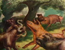 Hogs Killing a Rattlesnake 1930. Artist: John Steuart Curry