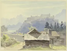 Hohensalzburg seen from Kapuzinerberg, 1876. Creator: Ernst Morgenstern