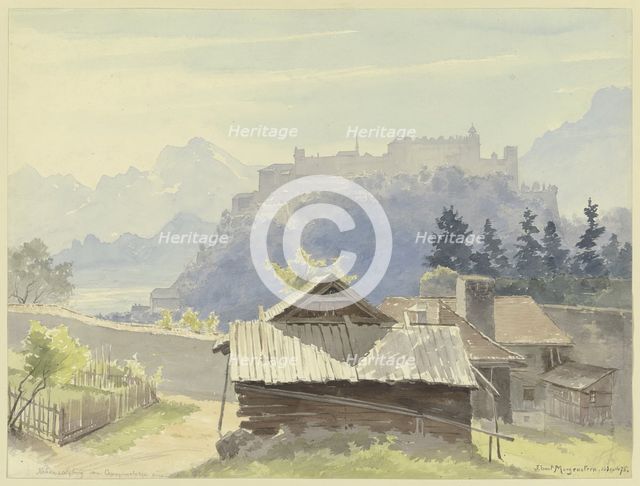 Hohensalzburg seen from Kapuzinerberg, 1876. Creator: Ernst Morgenstern.