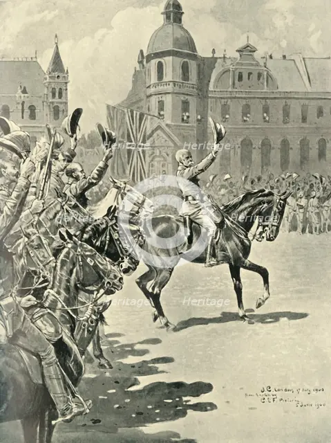 'Hoisting the British flag at Pretoria: Lord Roberts Leading Cheers for the Queen', 1900, (1901).  Creator: Unknown.