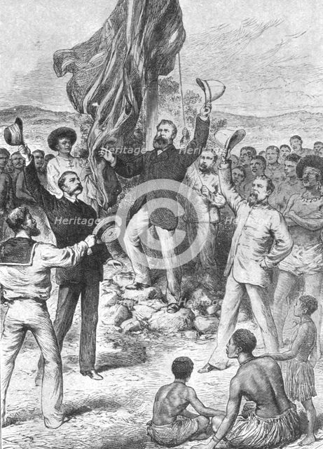 'Hoisting the British Flag in New Guinea, 1883: Mr Chester...Calling for Three Cheers', (1901).  Creator: Unknown.