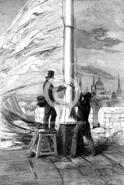 Hoisting the Royal Standard at the Tower of London, 1856. Artist: Unknown