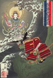 Hojo Tokimasa Praying to a Goddess in the Sea (image 1 of 2), December 1883. Creator: Tsukioka Yoshitoshi