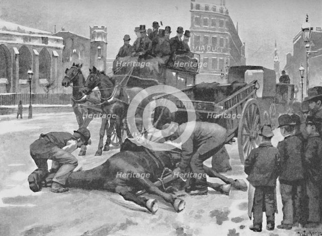'Holborn Viaduct - A Slippery Day', 1891. Creator: William Luker.