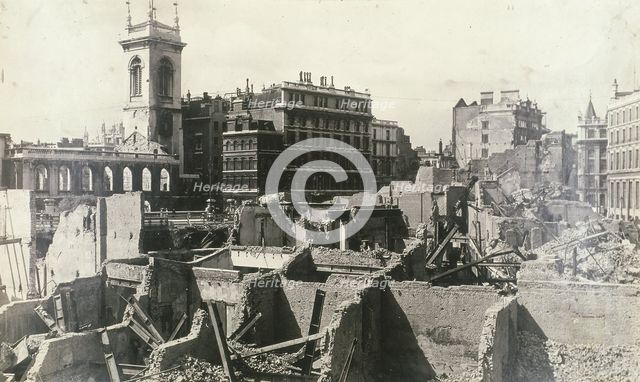 Holborn Viaduct, City of London, showing air raid damage, c1944. Artist: Anon