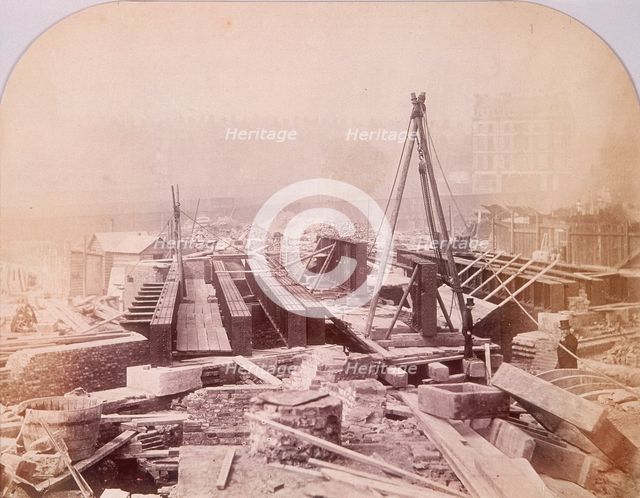 Holborn Viaduct under construction, Holborn, London, 1870. Artist: Henry Dixon