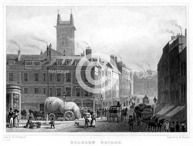 Holborn Bridge, London, 1831.Artist: William Woolnoth