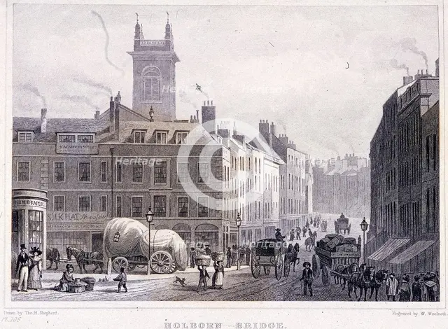 Holborn Bridge, London, c1830. Artist: William Woolnoth