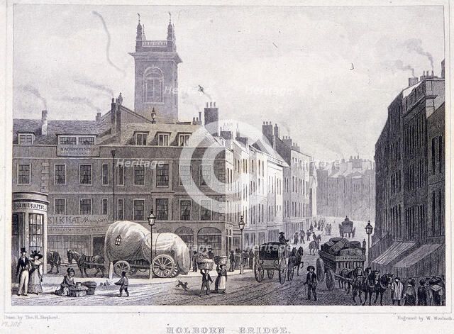 Holborn Bridge, London, c1830. Artist: William Woolnoth