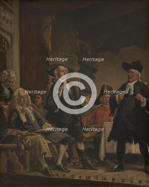 Holberg attends a rehearsal of "Erasmus Montanus", 1892. Creator: Vilhelm Rosenstand.