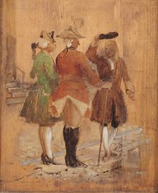 Holberg greets Jacob von Thyboe and Jean de France, 1825-1873. Creator: Wilhelm Marstrand