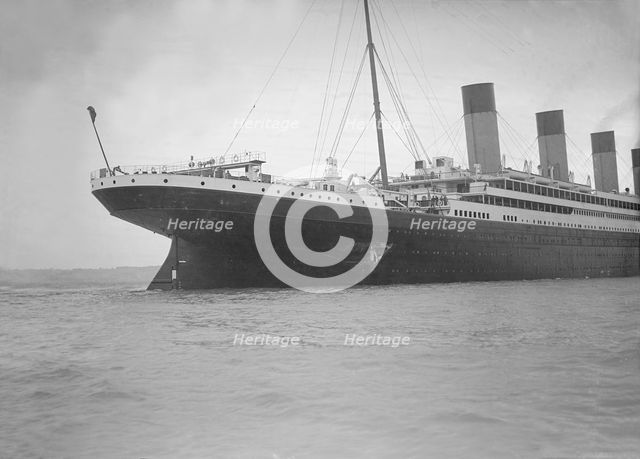 Hole torn in the hull of 'RMS Olympic' after the collision with 'HMS Hawke' in the Solent, 1911. Creator: Kirk & Sons of Cowes.