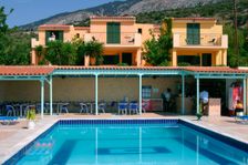 Holiday apartments and swimming pool, Lourdas, Kefalonia, Greece. Creator: Peter Thompson