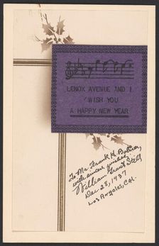 Holiday card from William Grant Still, 1937. Creator: Unknown