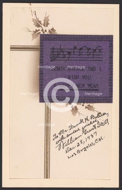 Holiday card from William Grant Still, 1937. Creator: Unknown.