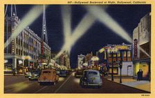 Hollywood Boulevard at night, Hollywood, Los Angeles, California, USA, 1940