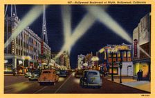 Hollywood Boulevard at night, Hollywood, Los Angeles, California, USA, 1940