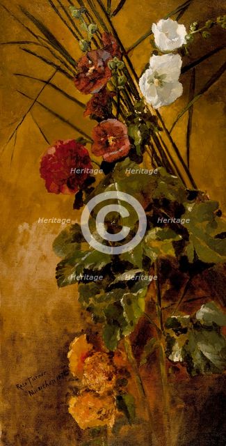Hollyhocks, 1876. Creator: Ross Turner.