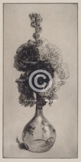 Hollyhocks in a Long-Necked Vase, 1891. Creator: James David Smillie.