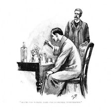 Holmes was working Hard over a Chemical Investigation 1893. Artist: Sidney E Paget