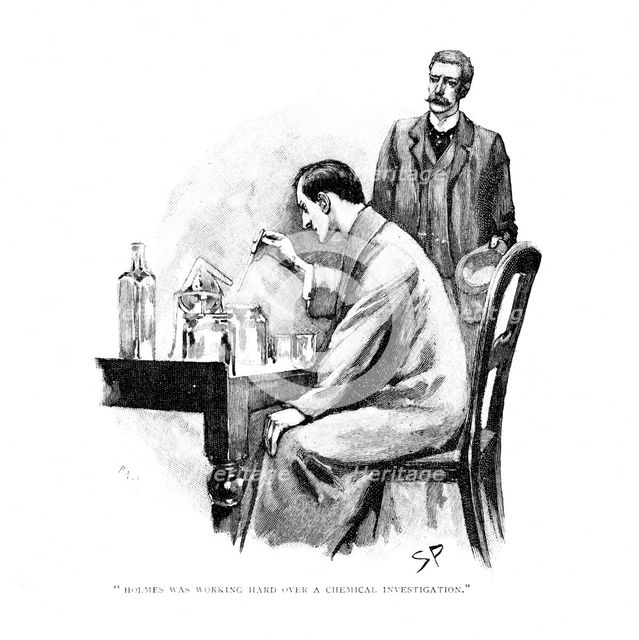 'Holmes was working Hard over a Chemical Investigation', 1893. Creator: Sidney E Paget.