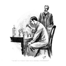 Holmes was working Hard over a Chemical Investigation 1893. Creator: Sidney E Paget