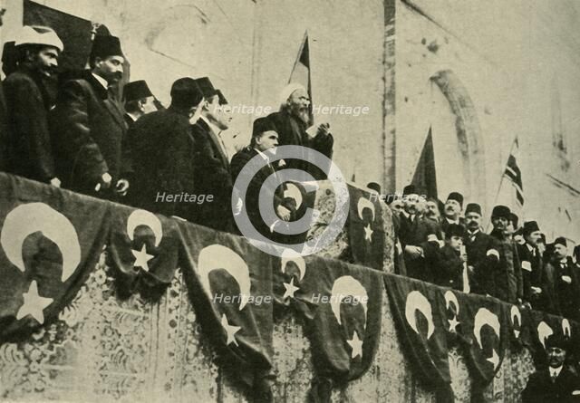 Holy War is pronounced at the Fatih Mosque, Constantinople, 14 November 1914, (c1920). Creator: Unknown.