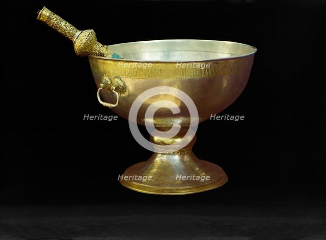 Holy water bowl; gift from Tsar Mikhail Feodorovich, vestry of the Assumption Cathedral in..., 1911. Creator: Sergey Mikhaylovich Prokudin-Gorsky.