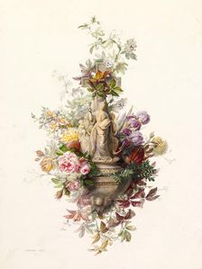 Holy Water Stoup with Figures of Faith, Hope and Charity, 1864. Creator: Jean Marie Reignier