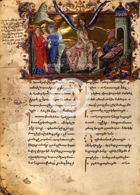 Holy Women at Christ' s Tomb (Manuscript illumination from the Matenadaran Gospel), 1286.