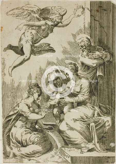 Holy Family Crowned by an Angel, 1530/35. Creator: Master F. P..
