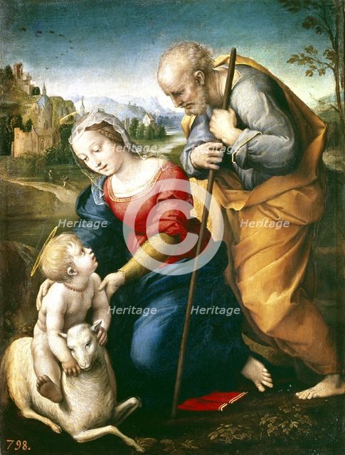 Holy Family of the lamb', 1507, Oil on table by Raphael.