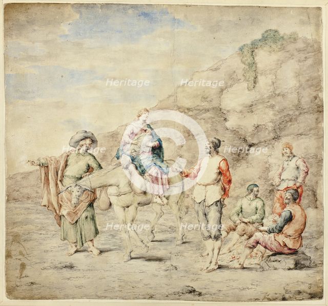 Holy Family Passing Four Men, 1660/69. Creator: Leonard Bramer.