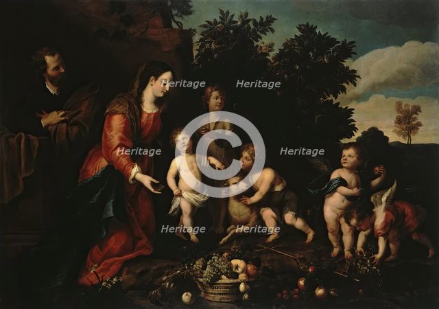 Holy Family with the Infant John and Angels, 1640. Creators: Abraham van Diepenbeck, Adriaen van Utrecht.