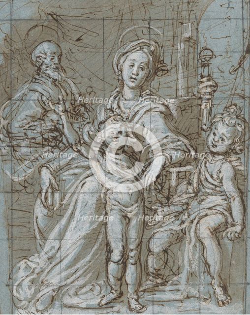 Holy Family with the Infant St. John the Baptist (recto); large-scale cropped sketches..., 1590-92. Creator: Gregorio Pagani.