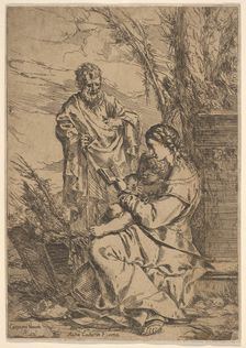 Holy Family with the Virgin reading, the Virgin sits in profile with a book in her left..., 1640-60. Creator: Giulio Carpioni