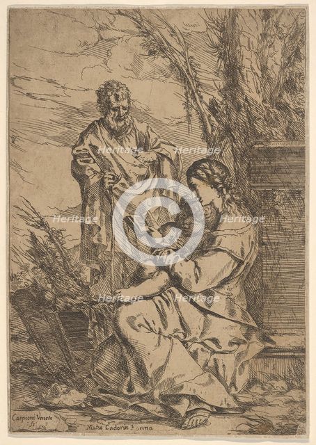 Holy Family with the Virgin reading, the Virgin sits in profile with a book in her left..., 1640-60. Creator: Giulio Carpioni.